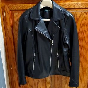 Lauren Ralph Lauren Lambskin Leather Moto Jacket Black Large